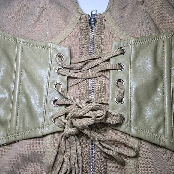 Out From Under Olive Green Faux Leather Halter Corset Top Size M - Picture 8 of 8